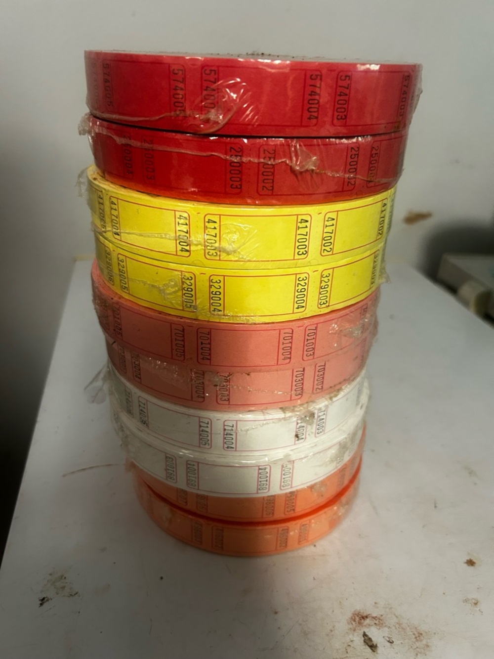 Assorted Colored  Raffle tickets- Red, Yellow, White, Orange, pink